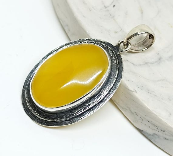 Amber Silver Pendant,Handmade 925 Silver Pendant,Genuine White  Yellow Amber Pendant,Birthstone Pendant,Gemstone Pendant,Healing Pendant,5gr