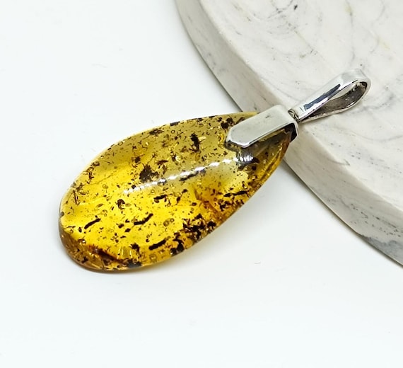 Elegant Natural Green Baltic Amber Pendant with 925 Silver, Unique Birthstone Pendant, Genuine Amber Pendant, Gift for Her, Gemstone Pendant