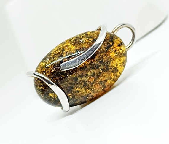 Large Amber Silver Pendant with Cord,Pendant,Handmade 925 Silver Pendant,Birthstone Pendant,Baltic Amber Pendant,Gift for Her