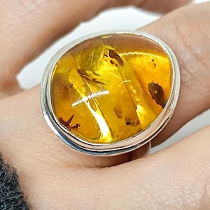 Elegant Genuine Amber  Silver Adjustable Ring, Natural Amber Sterling Silver Ring, Resizable Amber Ring,925 Silver Real Baltic Amber Ring