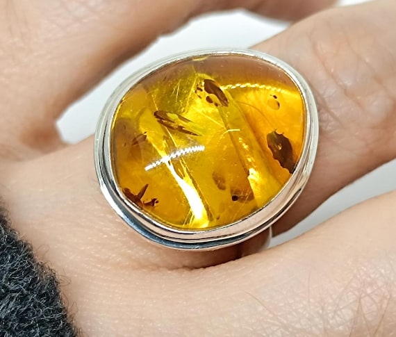 Elegant Genuine Amber  Silver Adjustable Ring, Natural Amber Sterling Silver Ring, Resizable Amber Ring,925 Silver Real Baltic Amber Ring