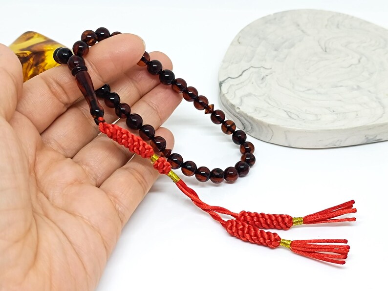 33 Beads Real Authentic Amber Rosary, Natural Baltic Amber Prayer Beads, Kahraman, Kehribar, Genuine Amber Muslim Misbah,7mm image 7