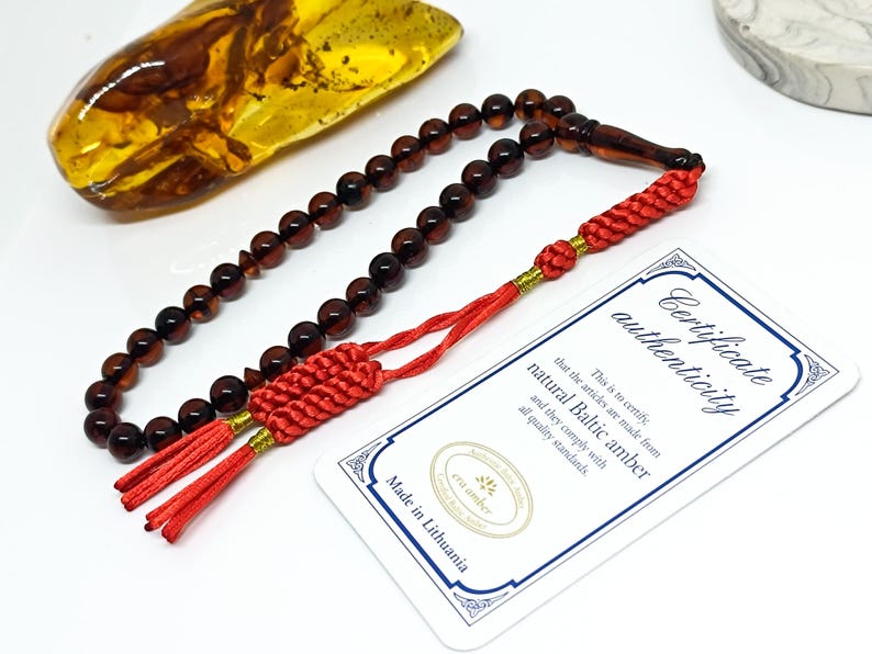 33 Beads Real Authentic Amber Rosary, Natural Baltic Amber Prayer Beads, Kahraman, Kehribar, Genuine Amber Muslim Misbah,7mm image 1