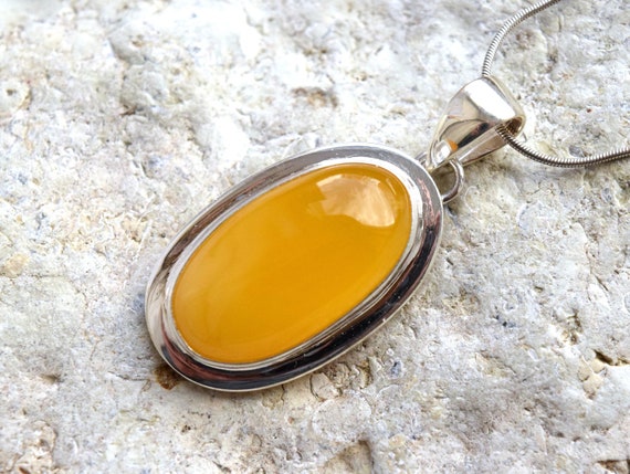 Amber Pendant with 925 Sterling Silver,Handmade 925 Silver Pendant,Butterscotch Genuine Amber,Birthstone Pendant,Baltic Amber Pendant