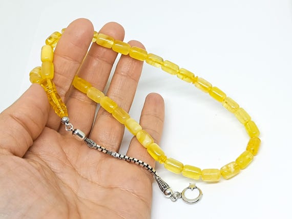 Baltic Amber Rosary with 33 Beads &  925 Sterling Silver Tassel,Natural Baltic Amber Islamic Prayer Beads,Amber Tesbih,Kahraman,Amber