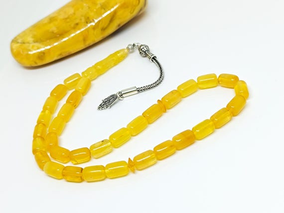 Baltic Amber Rosary with 925 Sterling Silver Tassel,Natural Baltic Amber Islamic Prayer Beads,Amber Tesbih,Kahraman,Amber for Healing