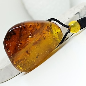 Genuine Natural Amber Pendant, Real Baltic Amber with Adjustable Leather, Amber for Healing and Relief, Handmade Natural Gemstone Pendant