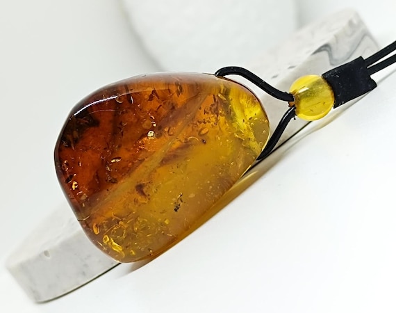 Genuine Natural Amber Pendant, Real Baltic Amber with Adjustable Leather, Amber for Healing and Relief, Handmade Natural Gemstone Pendant