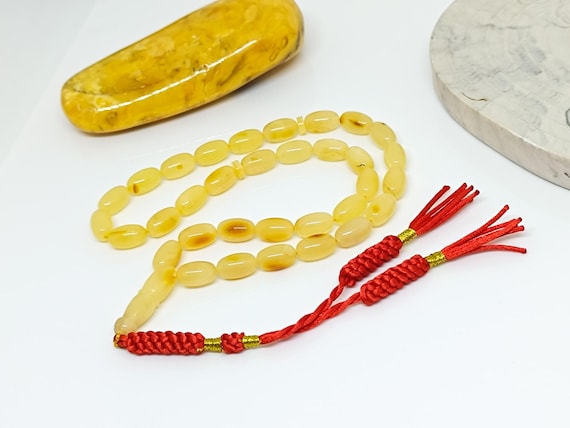 Authentic Natural Amber Rosary,Real Butterscotch Baltic Amber Islamic Prayer Beads,Amber Tesbih,Kahraman,Kehribar Gift for Him,Misbah,