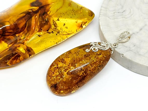 14gr Massive Genuine Baltic Amber Pendant with 925 Silver, Elegant Natural Amber for Collectors, Amber for Healing, Birthstone Pendant