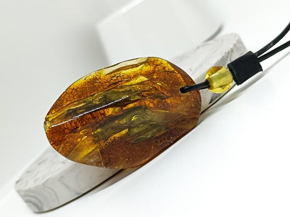 Genuine Natural Amber Pendant, Real Baltic Amber with Adjustable Leather, Amber for Healing and Relief, Handmade Natural Gemstone Pendant