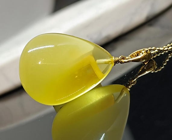 Elegant Real Natural Amber Pendant with Gold Plated 925 Sterling Silver, Handmade Genuine Pendant, Quality Amber Birthstone Pendant