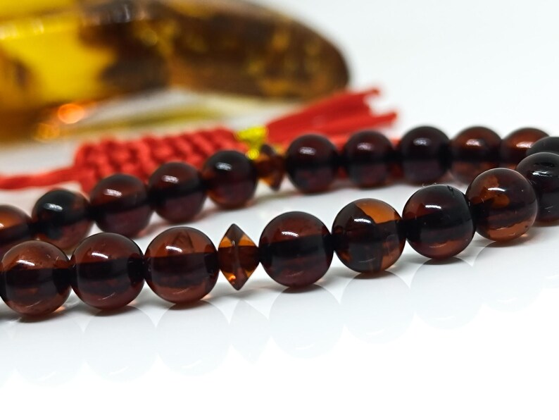 33 Beads Real Authentic Amber Rosary, Natural Baltic Amber Prayer Beads, Kahraman, Kehribar, Genuine Amber Muslim Misbah,7mm image 8