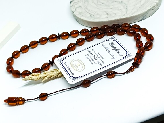 33 Beads Cognac Color Amber Rosary,Natural Baltic Amber,Amber Tesbih,Kahraman,Kehribar,Genuine Amber Muslim Misbah,12mmx10mm