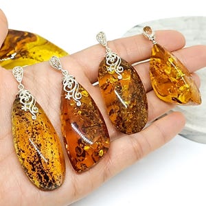 Large Baltic Amber Pendant with 925 Silver Bail, Big Unique Pendant, Cognac Color Amber, Birthday Gift, Natural Baltic Amber Pendant