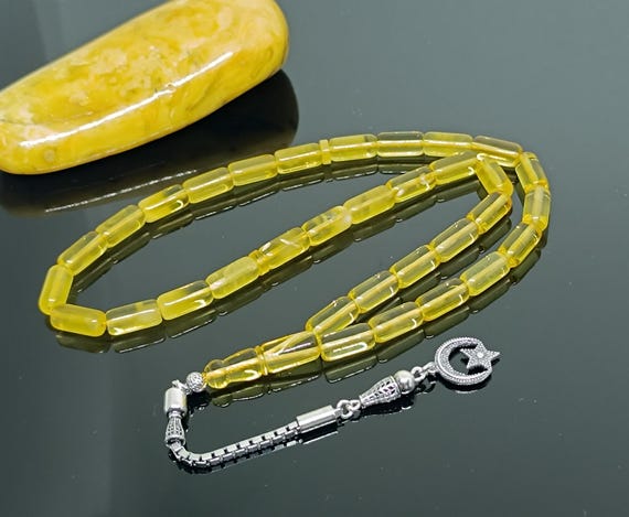 Real Natural Baltic Amber Rosary with 33 Beads & 925 Sterling Silver,Natural Baltic Amber Islamic Rosary, Amber Tesbih, Kahraman, Kehribar