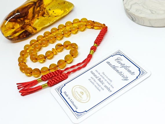 33 Beads Cognac Color Amber Rosary,Natural Baltic Amber,Amber Tesbih,Kahraman,Kehribar,Genuine Amber Muslim Misbah