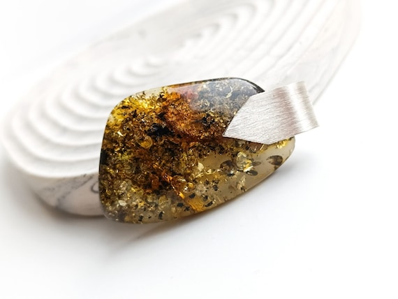 Large Raw Natural Amber Pendant with Sterling Silver, Genuine Amber & Silver, Amber for Healing and Anxiety, Baltic Amber with Plant Fossils
