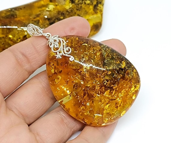Massive Stunning Baltic Amber Pendant With 925 Sterling Silver, Genuine Amber, Amber for Healing and Anxiety, Unique piece for Collection