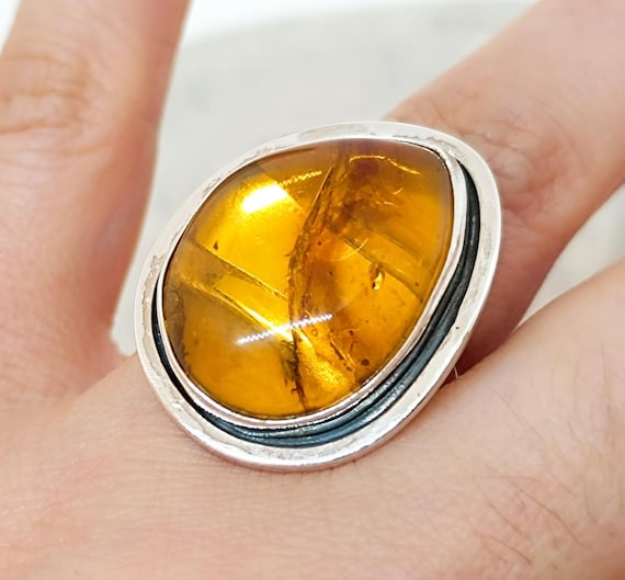 Adjustable Real Amber 925 Silver Ring,Natural Baltic Amber Silver Ring,925 Sterling Silver Ring,Handmade  Genuine Amber Ring
