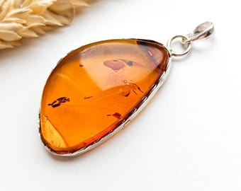 Baltic Amber Pendant, Gold Plated Sterling Silver, Natural Gemstone