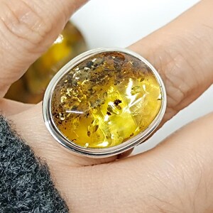 Elegant Genuine Amber  Silver Adjustable Ring, Natural Amber Sterling Silver Ring, Resizable Amber Ring,925 Silver Real Baltic Amber Ring