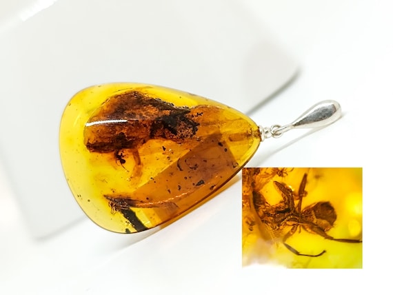Large Amber Pendant with 2 Insect Inclusions and 925 Silver, Raw Stone Pendant, Collector's Specimen, Healing Pendant, Unique Gift,3gr