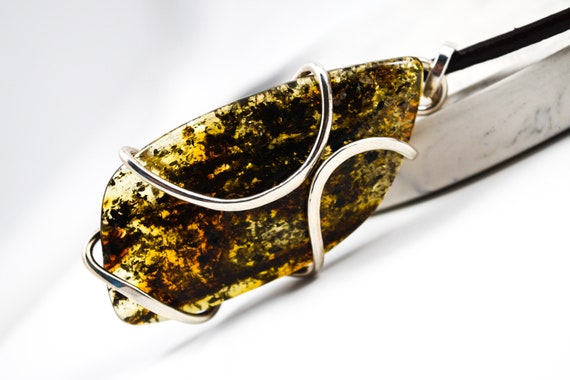 Baltic Amber Silver Pendant with Leather Cord,Genuine Baltic Amber Pendant,925 Silver Pendant,Birthstone Pendant,Gift for Her,15gr
