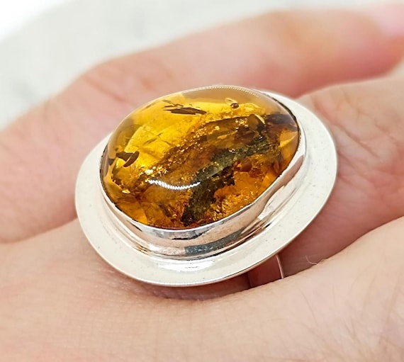 Natural Baltic Amber Ring,925 Sterling Silver Amber Ring,Adjustable  Amber Ring,Handmade Genuine Amber Ring,Amber Healing, Gemstone Ring
