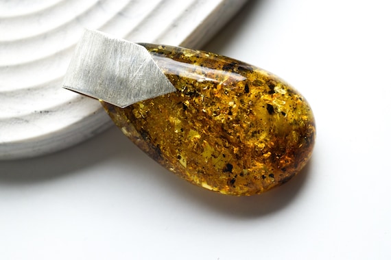 Natural Green Amber Pendant & Sterling Silver, Genuine Amber Jewelry, Amber for Healing and Gift, Gemstone Pendant, Birthstone Pendant