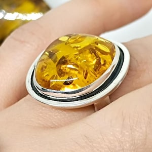 Elegant Genuine Amber Ring,Natural Amber Sterling Silver Jewelry,Adjustable Amber Ring,925 Silver  Baltic Amber Jewelry, Real Amber Ring