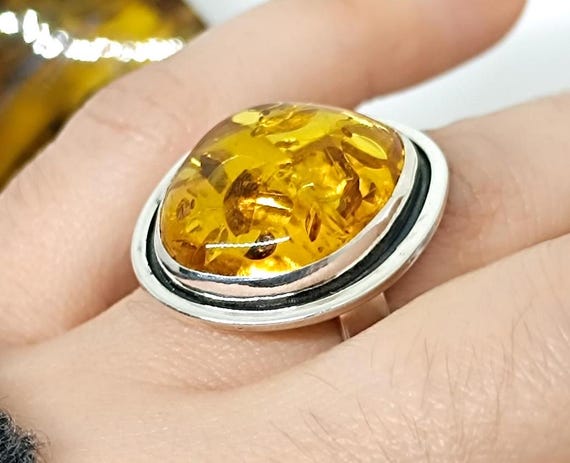 Elegant Genuine Amber Ring,Natural Amber Sterling Silver Jewelry,Adjustable Amber Ring,925 Silver  Baltic Amber Jewelry, Real Amber Ring