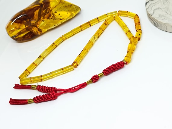 33 Beads Real Authentic Amber Rosary, Natural Baltic Amber Prayer Beads, Kahraman, Kehribar,Genuine Amber Muslim Misbah,13mmx8mm