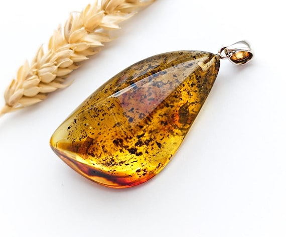 Large Stunning Baltic Amber Pendant With Silver, Genuine Amber Pendant, Amber for Healing and Anxiety, Unique piece for Collection