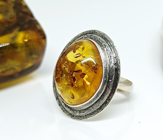 Elegant Genuine Amber  Silver Adjustable Ring, Natural Amber Sterling Silver Ring, Resizable Amber Ring,925 Silver Real Baltic Amber Ring