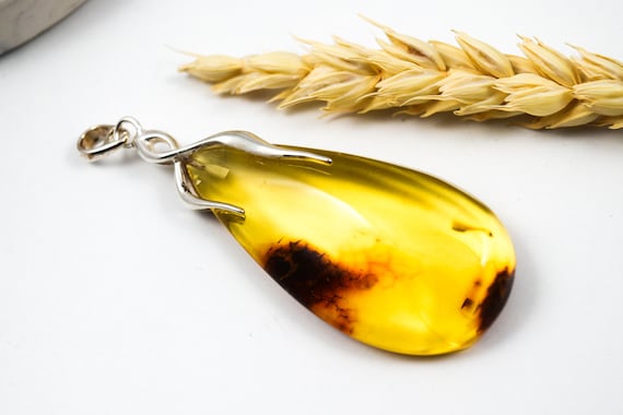 Large Amber Pendant with 925 Silver ,Baltic Amber Pendant,Natural Genuine Amber,Birthstone Pendant,Gemstone Pendant,Gift for Her,8.7gr
