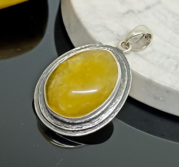 Unique Amber Pendant, Amber Pendant 925 Solid Silver, Handmade 925 Silver Pendant, Butterscotch Amber Pendant, Birthstone Pendant