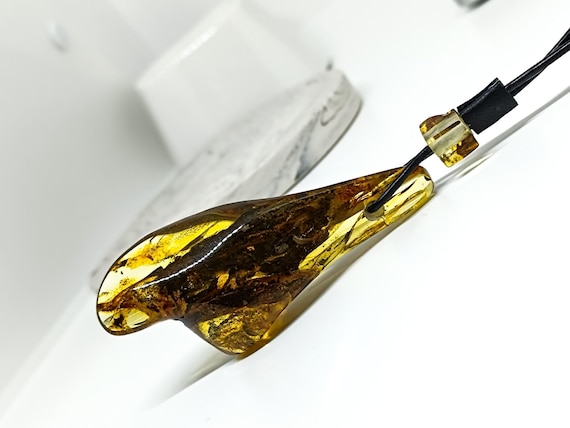 Natural Raw Amber Pendant with Adjustable Leather, Amber for Collectors, Gemstone Pendant, Gift Her, Genuine Amber for Healing,