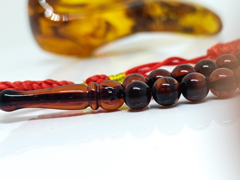33 Beads Real Authentic Amber Rosary, Natural Baltic Amber Prayer Beads, Kahraman, Kehribar, Genuine Amber Muslim Misbah,7mm image 9