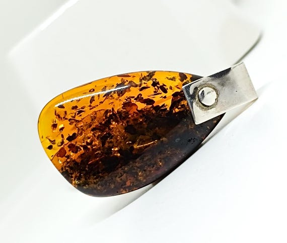 Large Stunning Baltic Amber Pendant With Silver, Genuine Amber Pendant, Amber for Healing and Anxiety, Unique piece for Collection