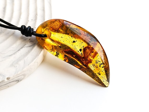 Amber Pendant with Adjustable Cord , Statement Massive Natural Genuine Baltic Amber Pendant, Gift for Her, Gemstone Pendant