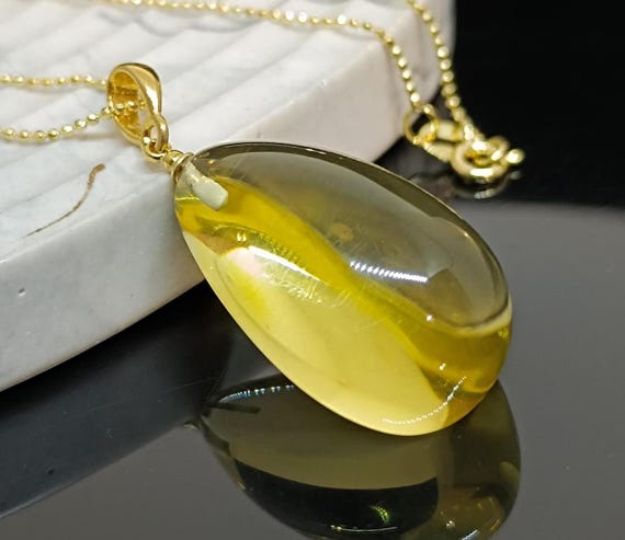 Elegant Real Natural Amber Pendant with Gold Plated 925 Sterling Silver, Handmade Genuine Pendant, Quality Amber Birthstone Pendant