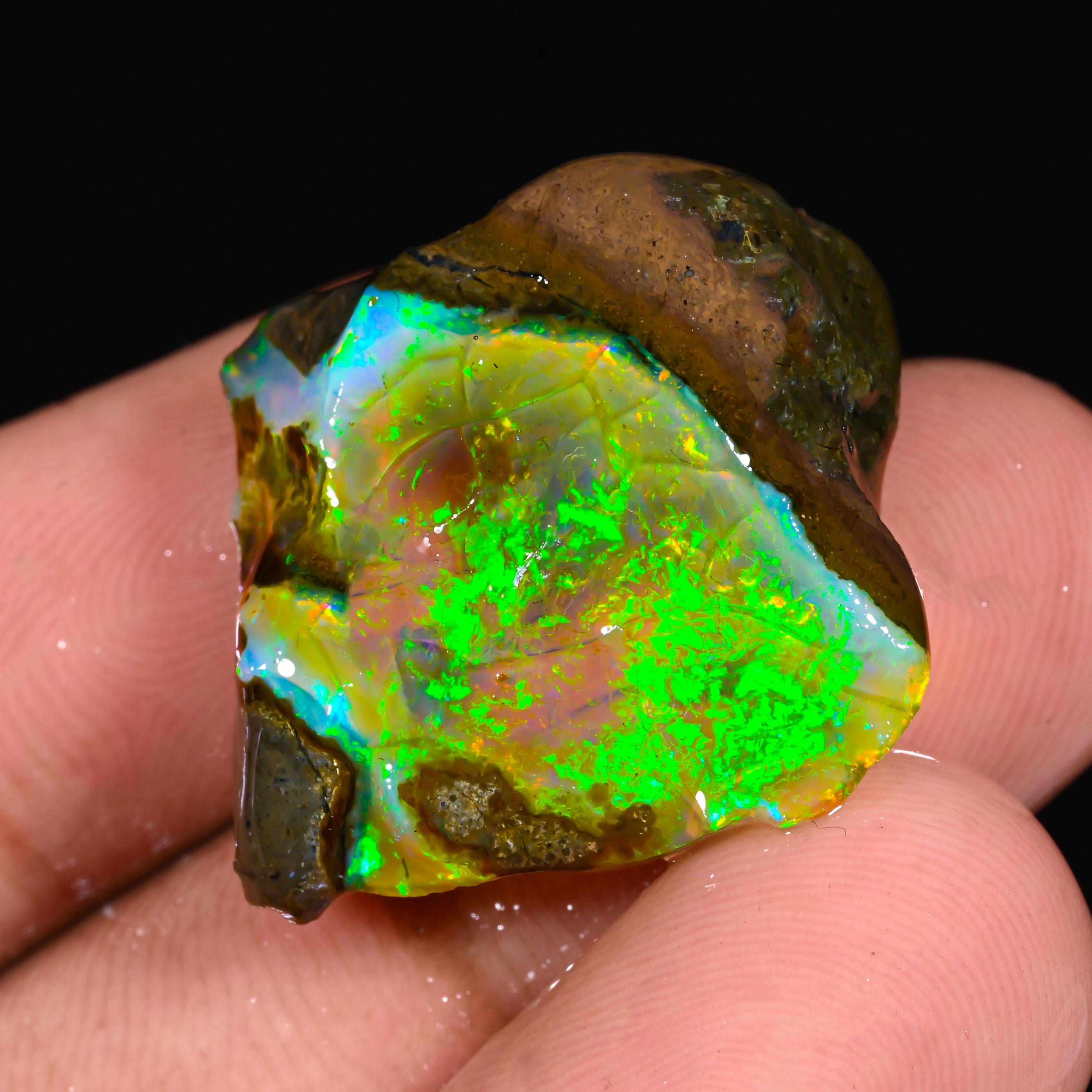 30CT】 エチオピア オパール 原石 青 緑 鉱物標本 ウェロ産 エチオピア