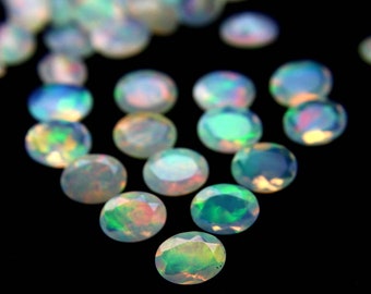 Opale Blanche Jaune Multicolore D'Éthiopie - 8x6 Mm, Naturelle, Non Traitée