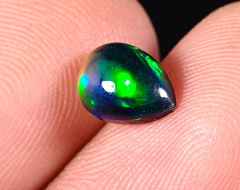 Opal Edelstein, Welo Feueropal, äthiopischer Schwarzopal, Cabochon Schwarzopal, natürlicher Schwarzopal, Birne Schwarzopal Edelstein für die Herstellung von Schmuck 8 x 6 MM
