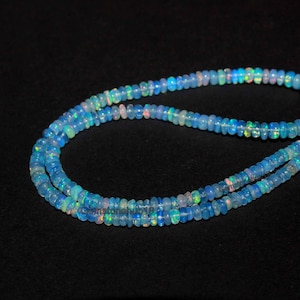 3-4 MM Smooth Ethiopian Opal Beads,Natural Opal Beads-October Birthstone-Opal Gemstone 8 Inches Strand,Blue Opal Beads,Roundelle Opal Beads