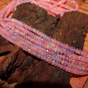 4-5 MM Faceted Ethiopian Opal Beads,Natural Opal Beads-October Birthstone-Opal Gemstone Beads,Pink Opal Beads 8&quot; Strand,Roundelle Opal Beads