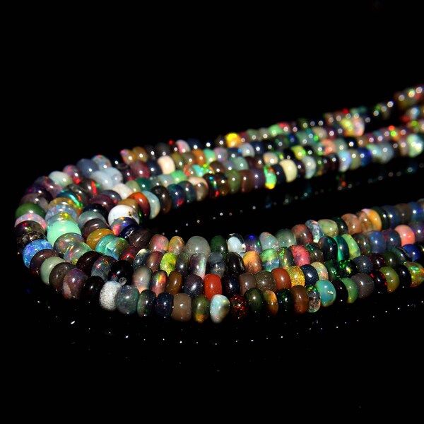 3-5 mm Natural Ethiopian Opal Strands-Multi Fire Opal Gemstone Beads-Smooth Opal Beads-Gemstone Strand-Opal Stone Rondelle Strand Beads