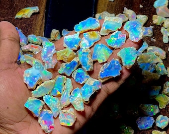 Ópalo etíope natural multicolor en bruto - Piedra natal de octubre - Ópalo de fuego en bruto - Lote de ópalo en bruto - Venta al por mayor de ópalo en bruto - Ópalo en bruto para la fabricación de joyas, 15-10 mm
