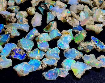 Ópalo etíope natural multicolor en bruto - Piedra natal de octubre - Ópalo de fuego en bruto - Lote de ópalo en bruto - Venta al por mayor de ópalo en bruto - Ópalo en bruto para la fabricación de joyas de 10 a 14 mm